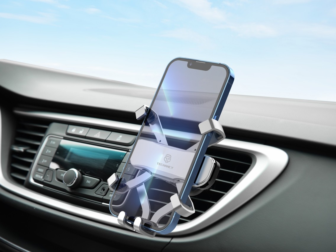Suporte universal para telemóvel Techancy, bloqueio por gravidade, TI2250, prateado