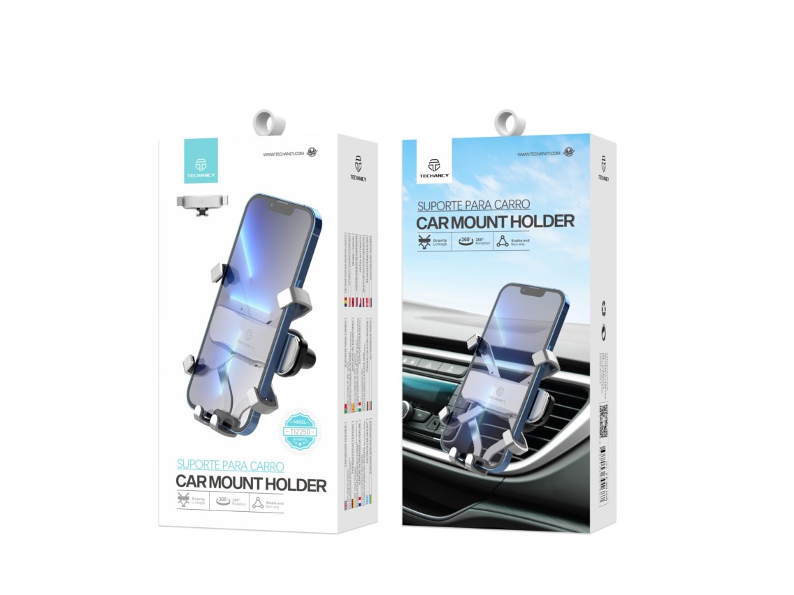 Suporte universal para telemóvel Techancy, bloqueio por gravidade, TI2250, prateado