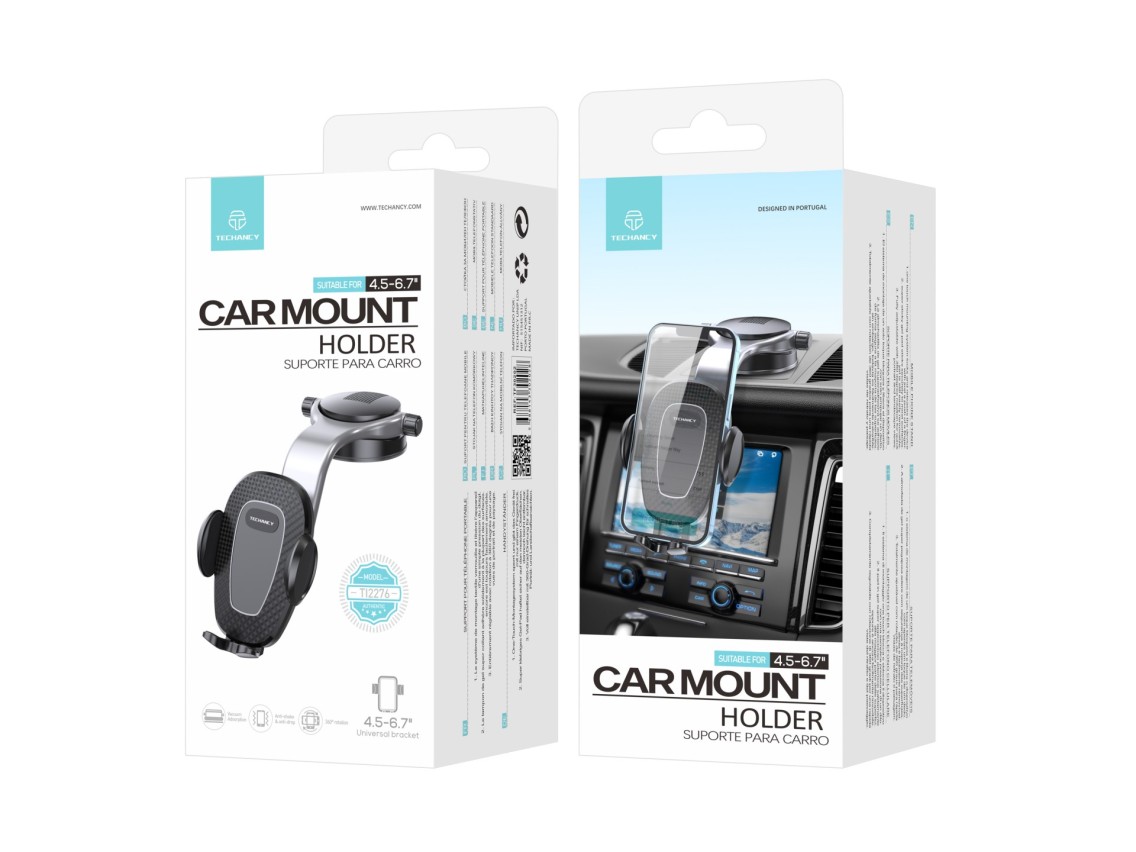 Suporte adesivo para telem�vel para carro Techancy, TI2276, interruptor de um toque, preto