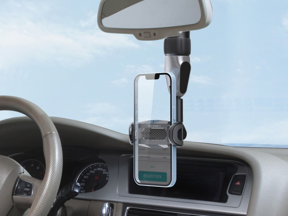 Suporte para telemóvel Techancy, TI2278, suporta ajuste de ângulo de 360°, instala-se no espelho ret