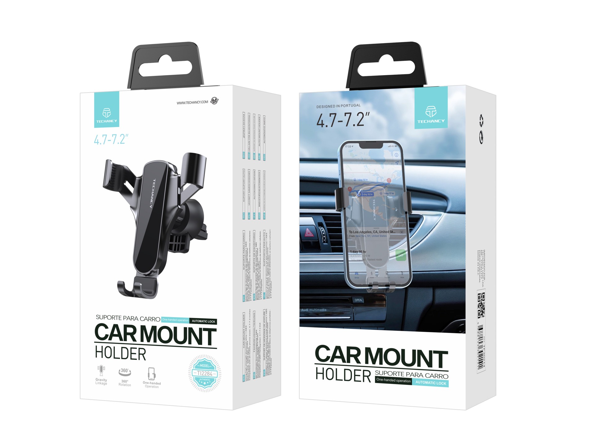 Suporte para telemóvel para carro Techancy, fixação por gravidade na saída de ar, TI2284, preto