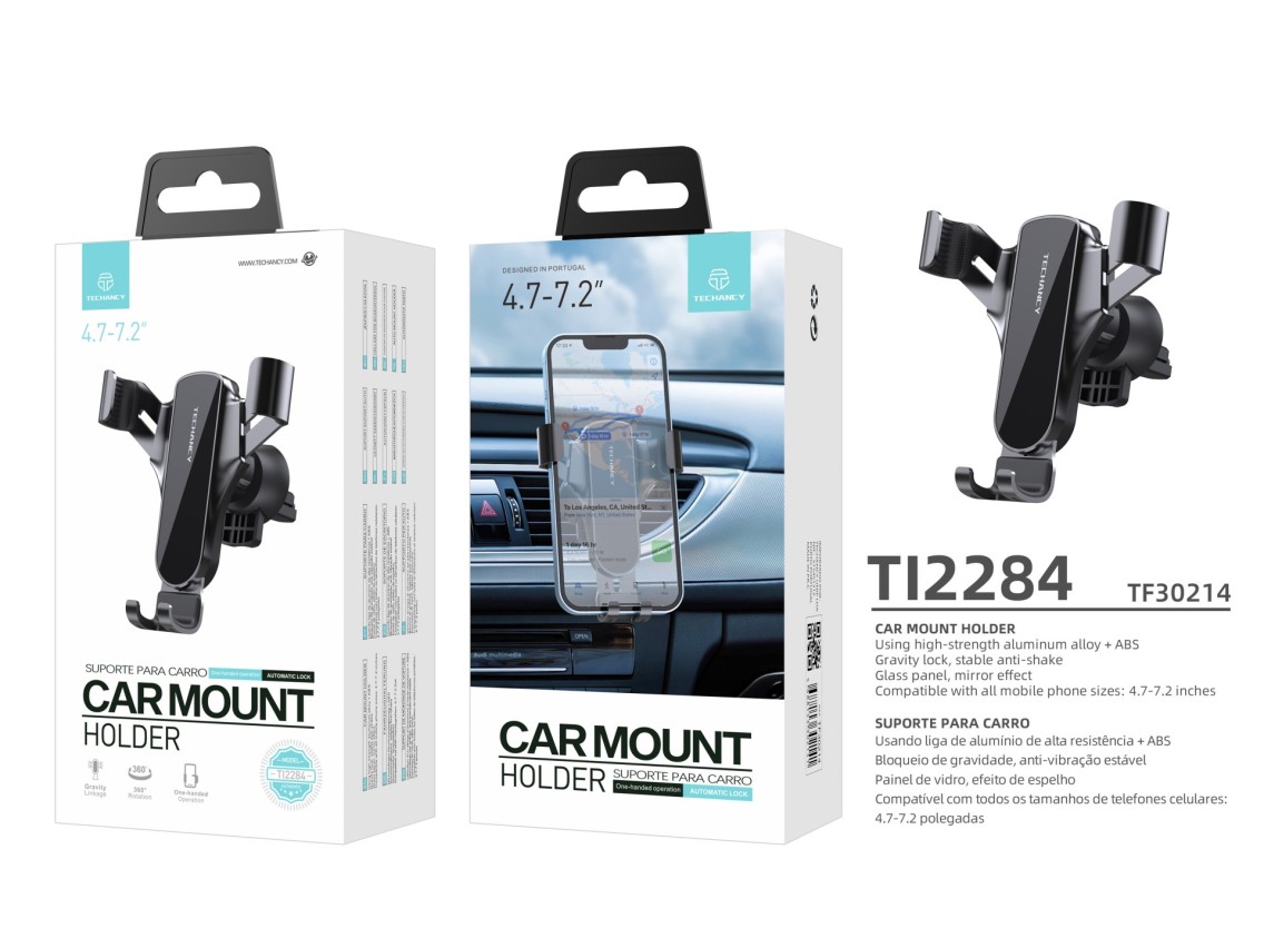 Suporte para telemóvel para carro Techancy, fixação por gravidade na saída de ar, TI2284, preto