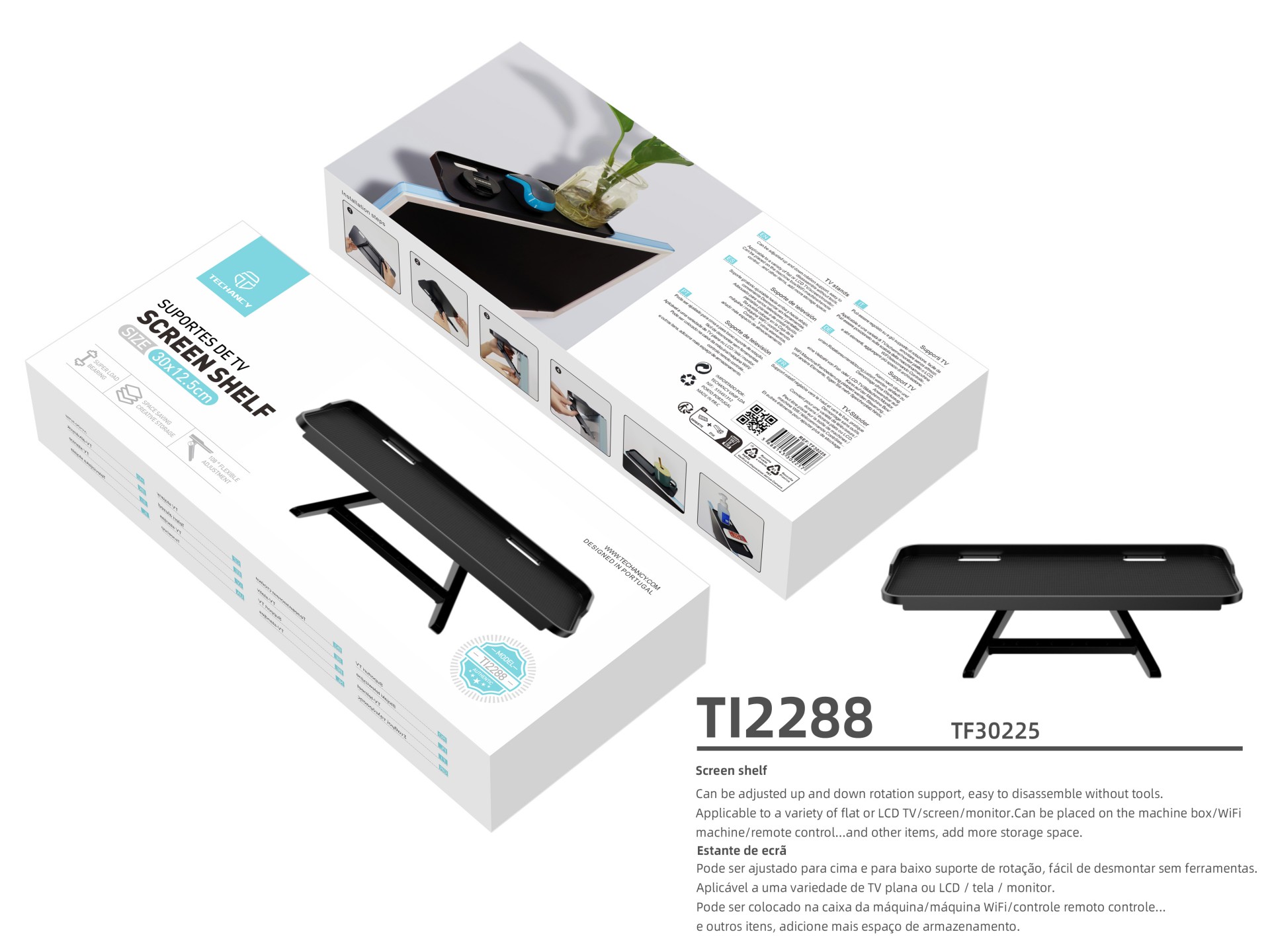 Techancy Monitor Stand, PC and TV Mounting Tray, TI2288, Black