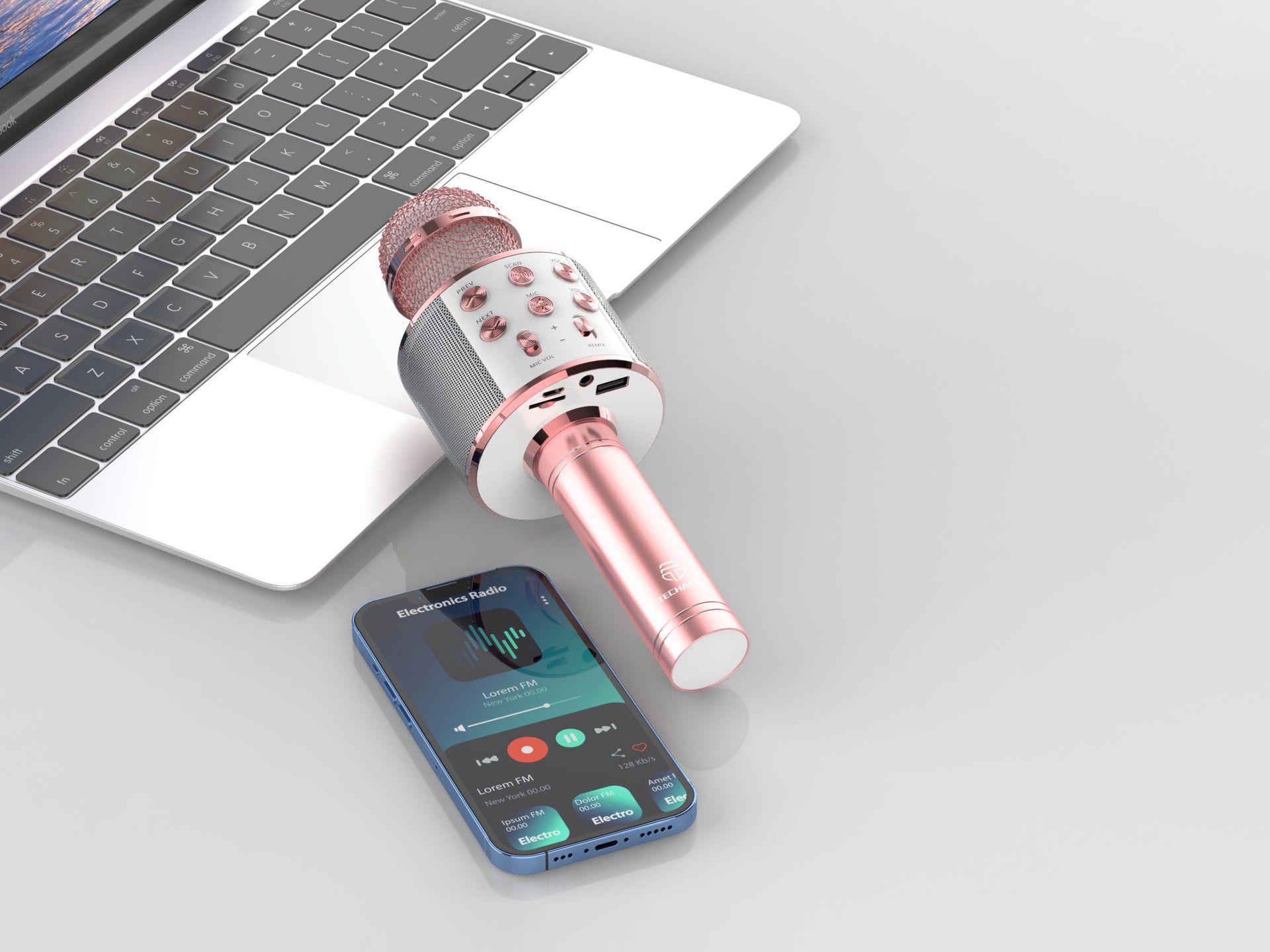 Microfone sem fio Bluetooth Techancy, KZ1561, alto-falante para música KTV, ouro rosa