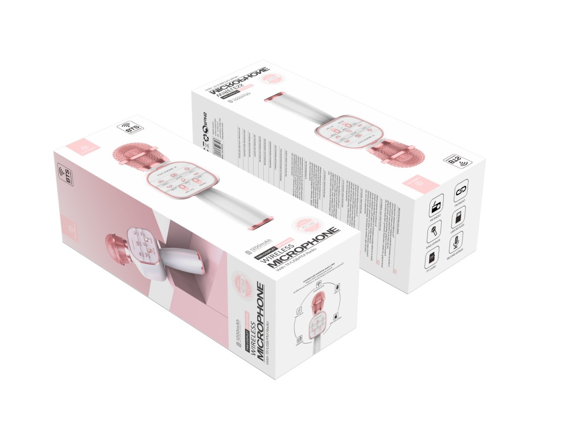 Microfone Bluetooth sem fios Techancy Dss, KZ1560, altifalante port�til para cantar, ouro rosa