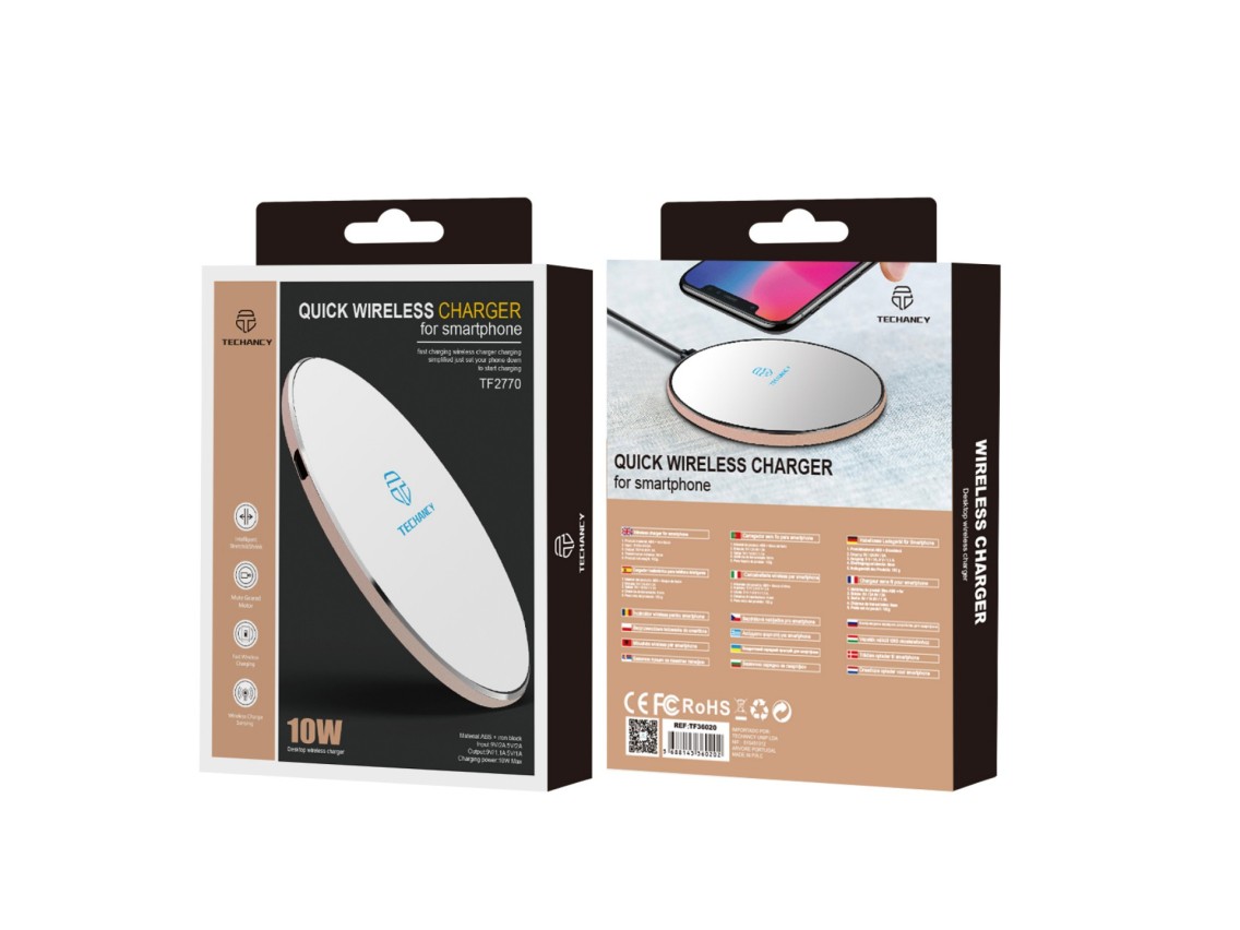 Carregador sem fios Techancy 10 W para telemóveis, TF2770, compatível com telemóveis Android e Apple