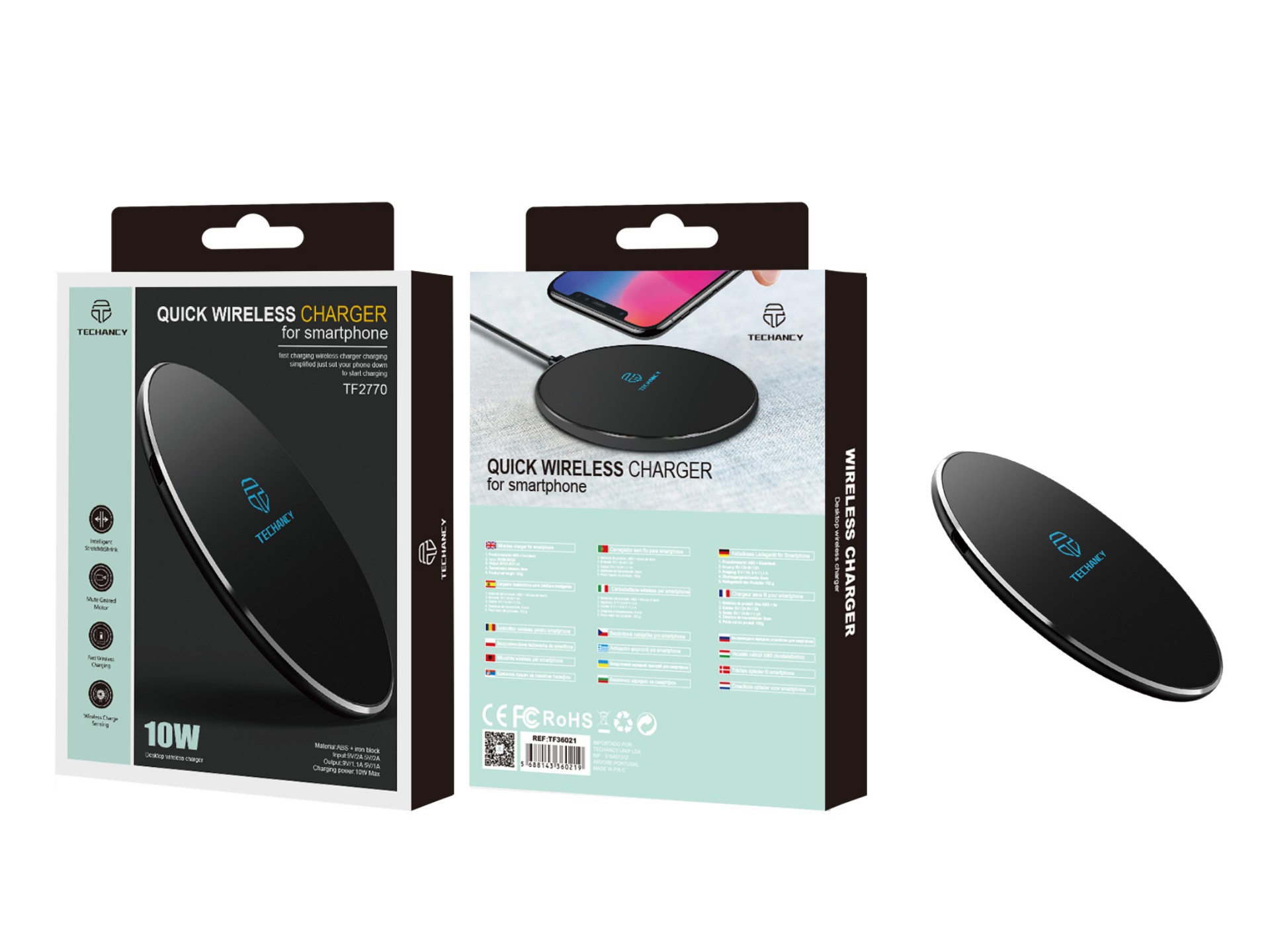 Cargador inalámbrico Techancy de 10 W para teléfonos móviles, TF2770, compatible con teléfonos Andro