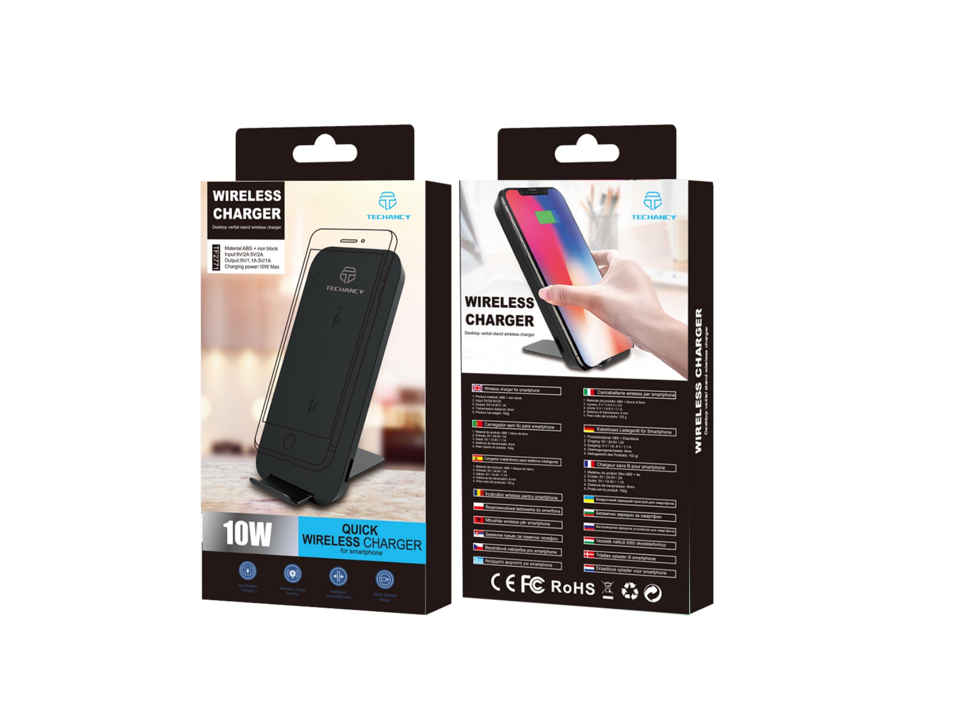 Techancy 10W Wireless Charger for Mobile Phones, TF2771, with Phone Holder, Black