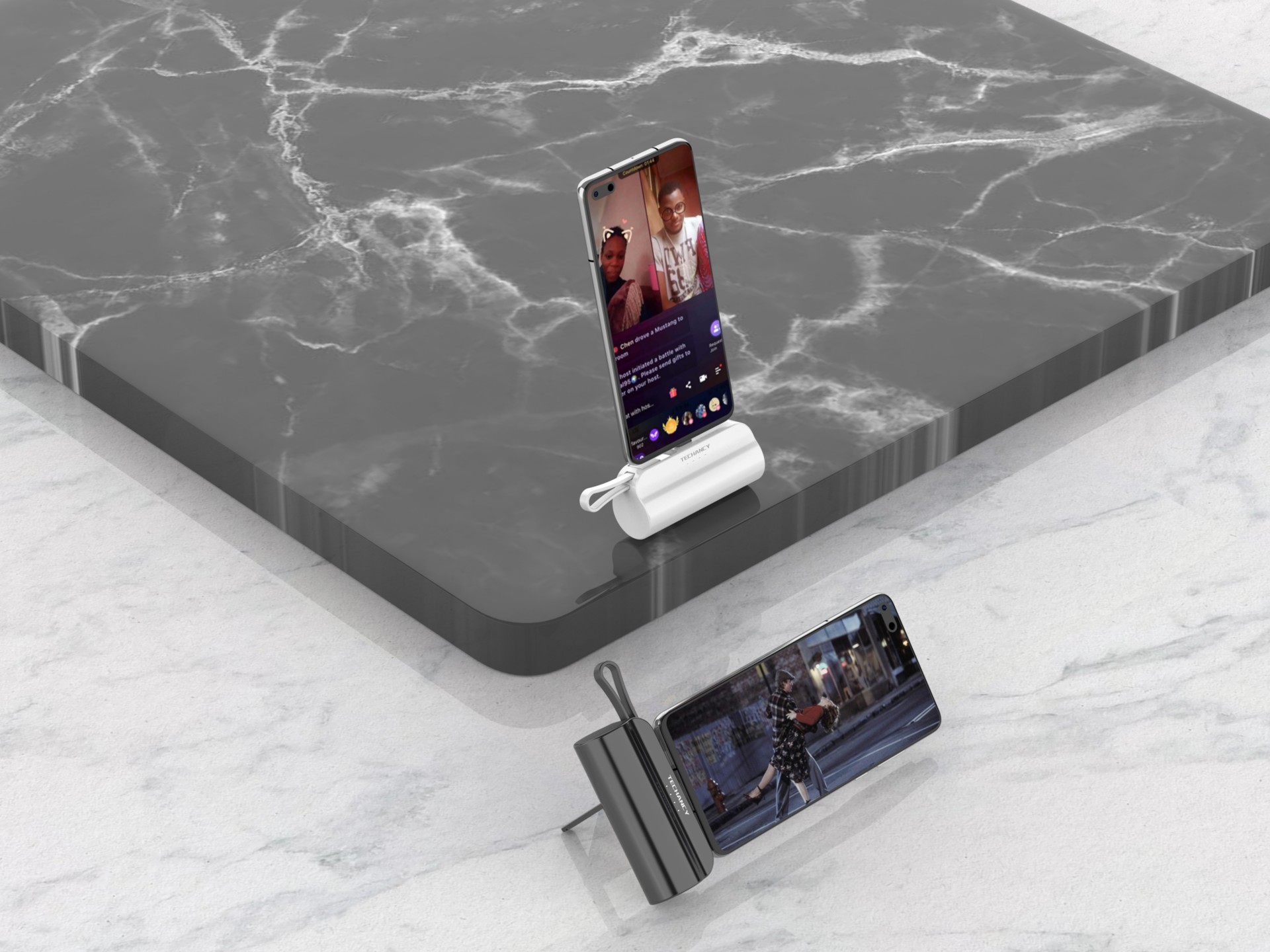 Cargador portátil Techancy de 5000 mAh, TF2778, cable de carga 2 en 1 iP+Tipo C con soporte para tel