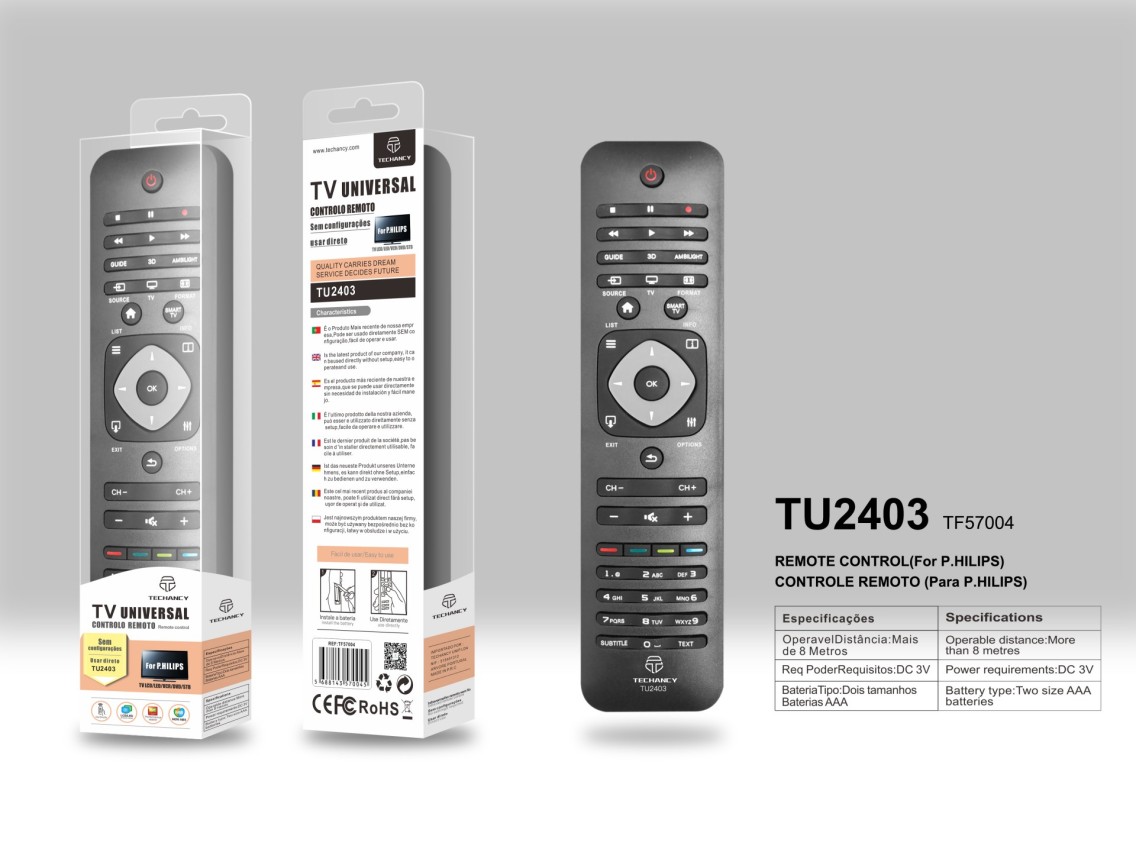 Controlo remoto sem fios Techancy TV, TU2403, sem necessidade de configuração, controlo remoto para