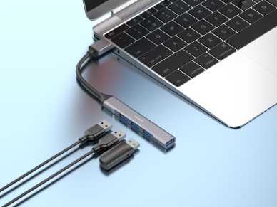 Hub USB 3.0 Techancy, USB 4 em 1, KT2901, Extensor de hub USB, cinzento