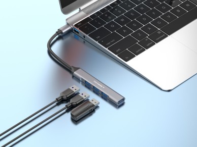 Techancy USB-C 3.0 HUB, 4-in-1 USB, KT2902, USB Hub Extender, Gray