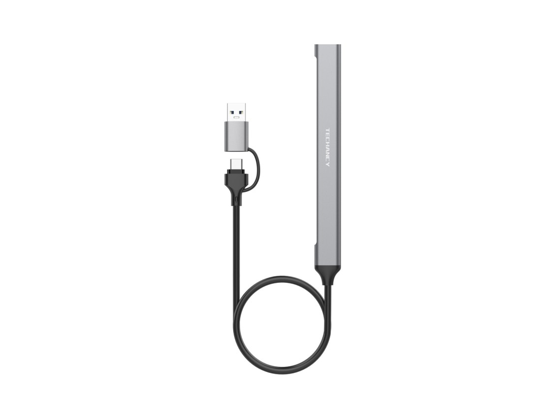 Hub USB Techancy 2 em 1 USB-C + USB 3.0, KT2903, 7 portas USB 3.0, cinzento