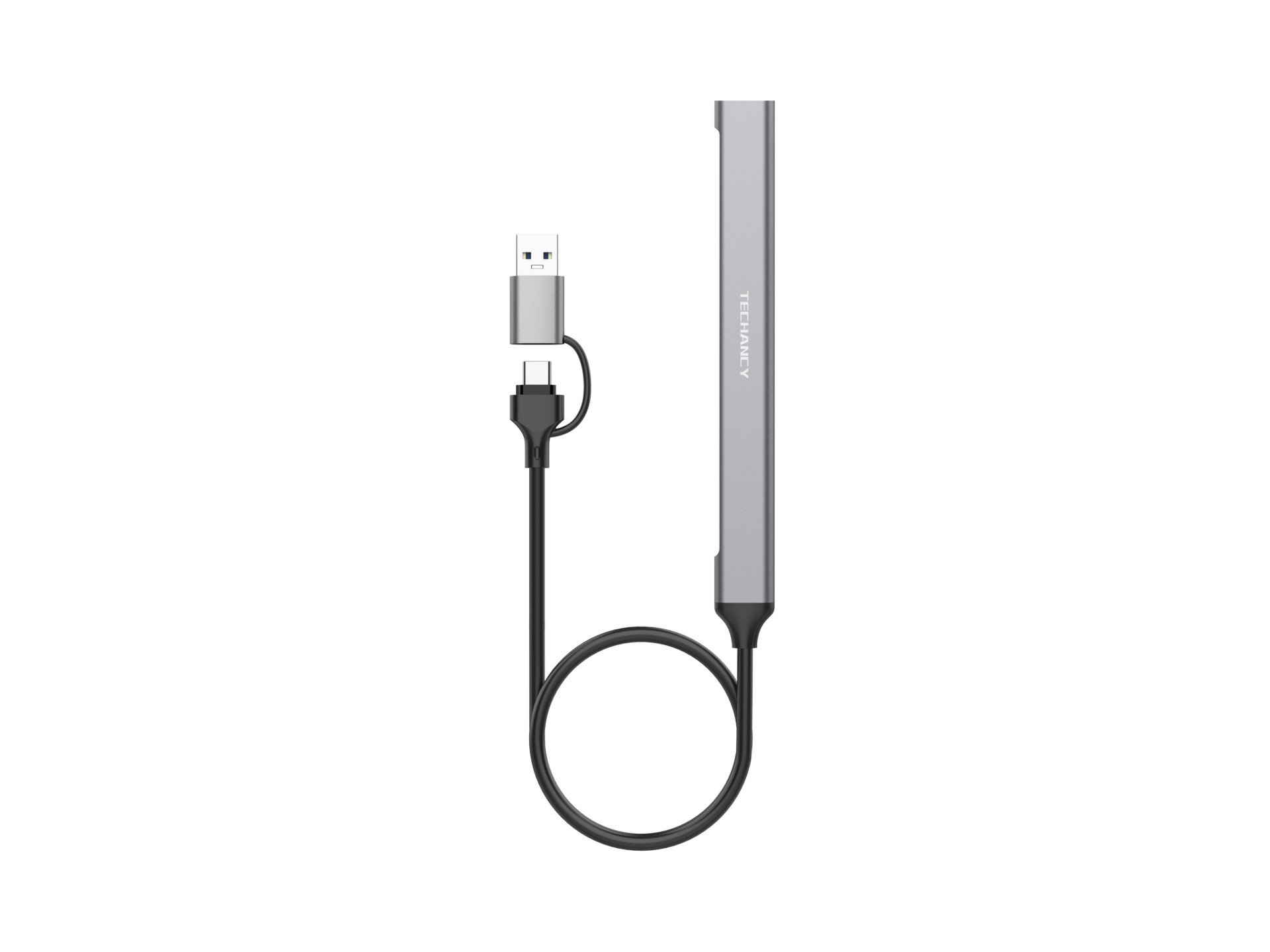 Hub USB Techancy 2 em 1 USB-C + USB 3.0, KT2903, 7 portas USB 3.0, cinzento