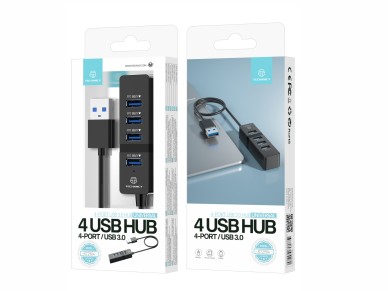 Techancy USB Hub, 4 USB 3.0 Ports, KT2904, Black