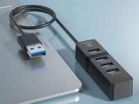 Concentrador USB Techancy, 4 puertos USB 3.0, KT2904, negro