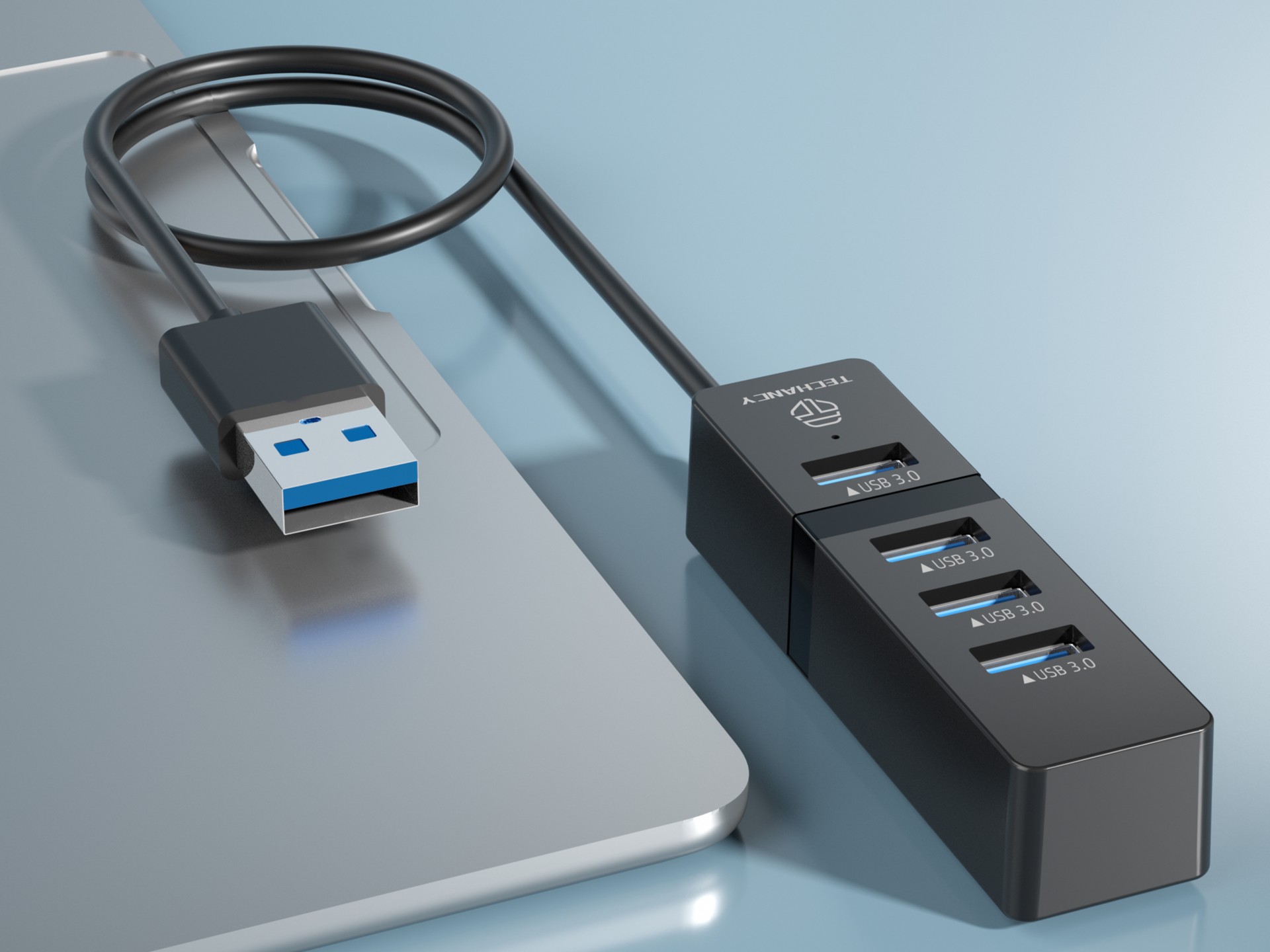 Concentrador USB Techancy, 4 puertos USB 3.0, KT2904, negro