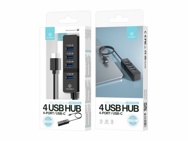 Techancy USB-C HUB, 4 USB 3.0 Ports, KT2905, Black