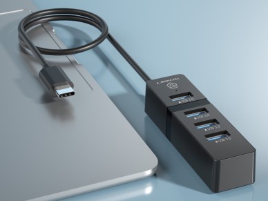 Techancy USB-C HUB, 4 USB 3.0 Ports, KT2905, Black
