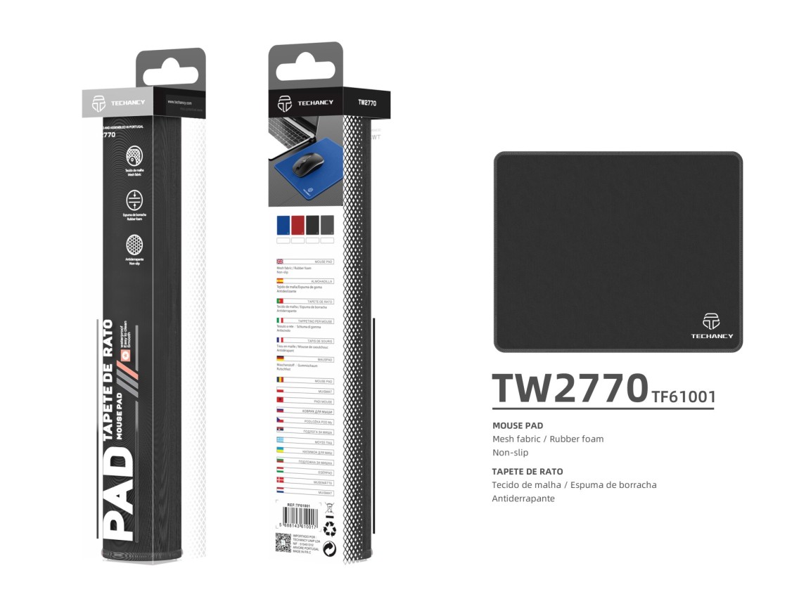 Tapete para rato Techancy 21*26 cm, TW2770, borracha antiderrapante, adequado para jogos de PC, pret