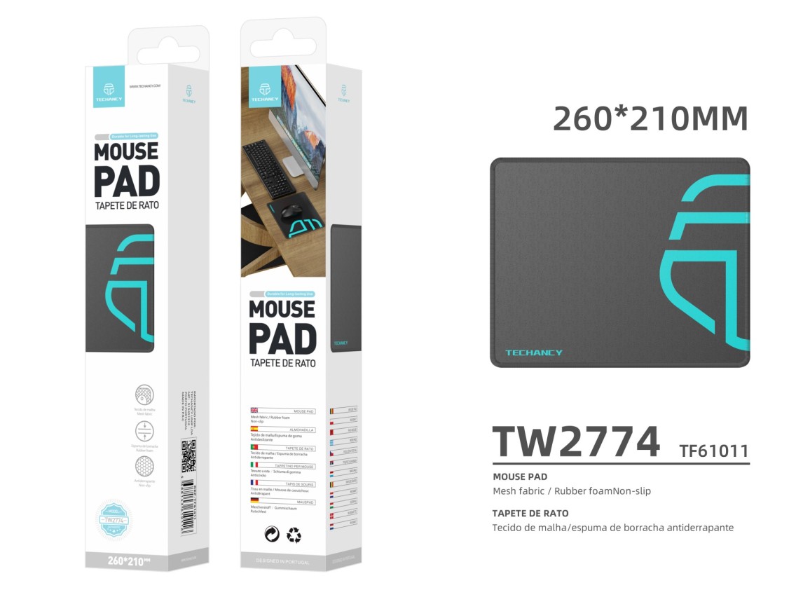 Tapete para rato Techancy 21*26 cm, TW2774, borracha antiderrapante, adequado para jogos de PC, pret