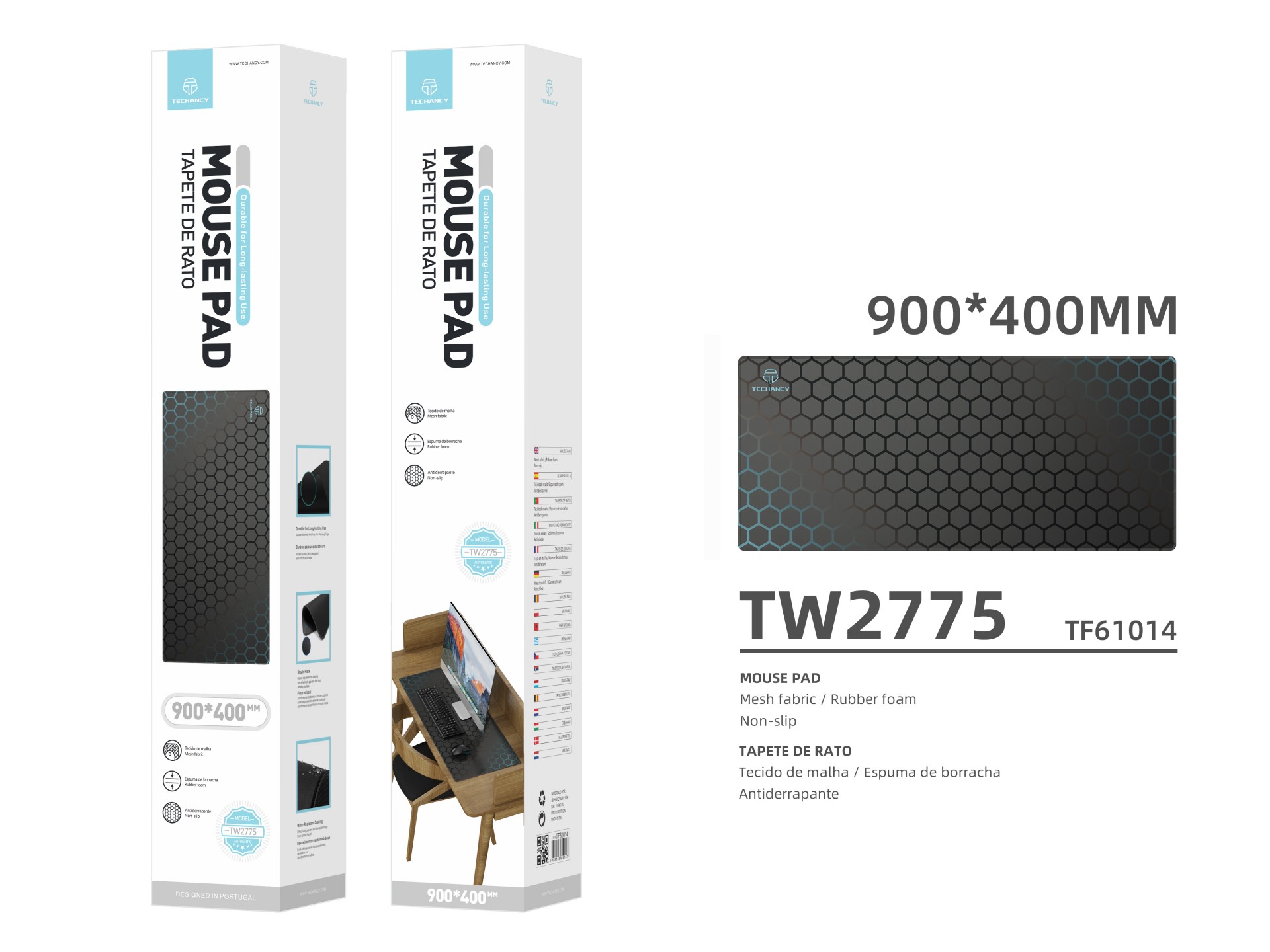 Techancy Mouse Pad 40 x 90 cm, TW2775, Non-slip Rubber, Suitable for PC Games, Black