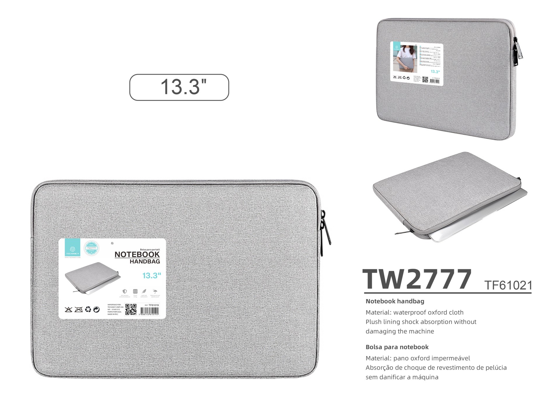 Techancy TW2777 Laptop Bag, Gray, 13.3 Inch, Tablet Case