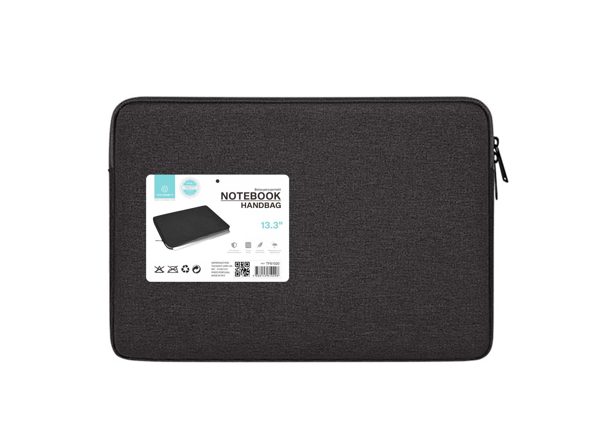 Mala para computador portátil Techancy TW2777, Preto, 13,3 polegadas, mala para tablet