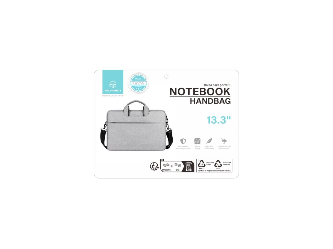 Bolsa para portátil Techancy TW2778, gris, 13,3 pulgadas, correa ajustable