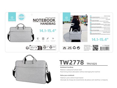 Mala para transportar computador port�til Techancy TW2778, cinzenta, 14,1/15,4 polegadas, al�a ajust