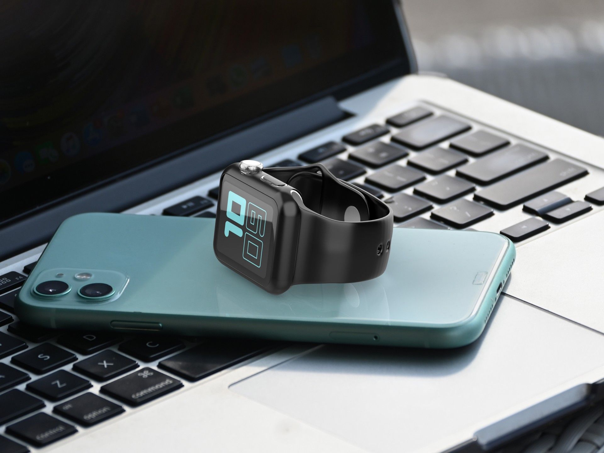 Techancy KC2115 Silicone Watch Band with Screen Protector, Compatible with Apple Watch 38mm, Black