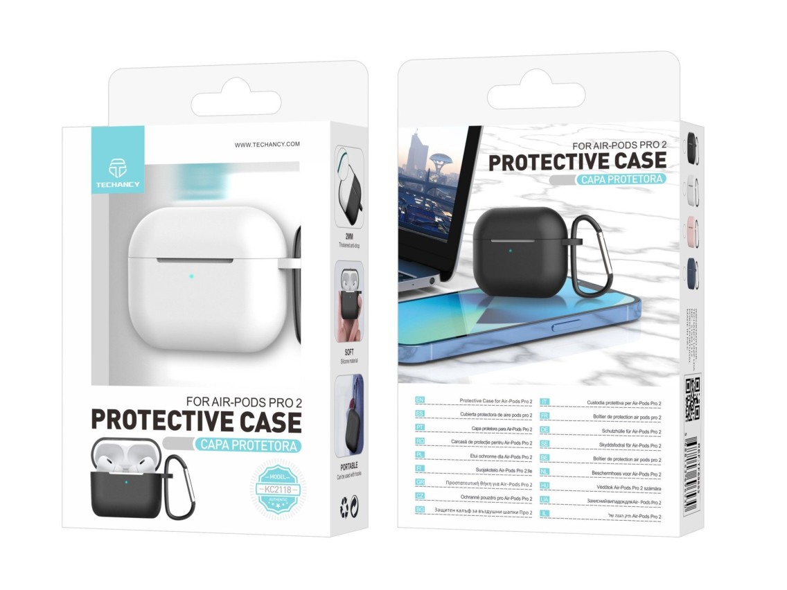 Capa protetora de silicone para auriculares Techancy, KC2118, compatível com AirPods Pro 2.ª geração
