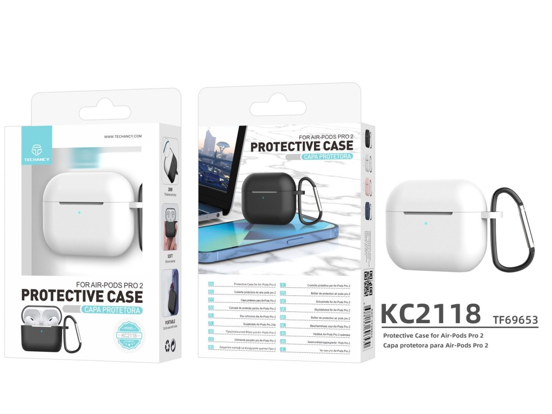 Capa protetora de silicone para auriculares Techancy, KC2118, compatível com AirPods Pro 2.ª geração