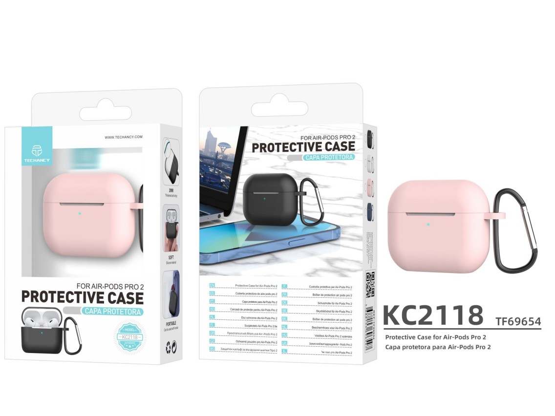 Capa protetora de silicone para auriculares Techancy, KC2118, compatível com AirPods Pro 2.ª geração