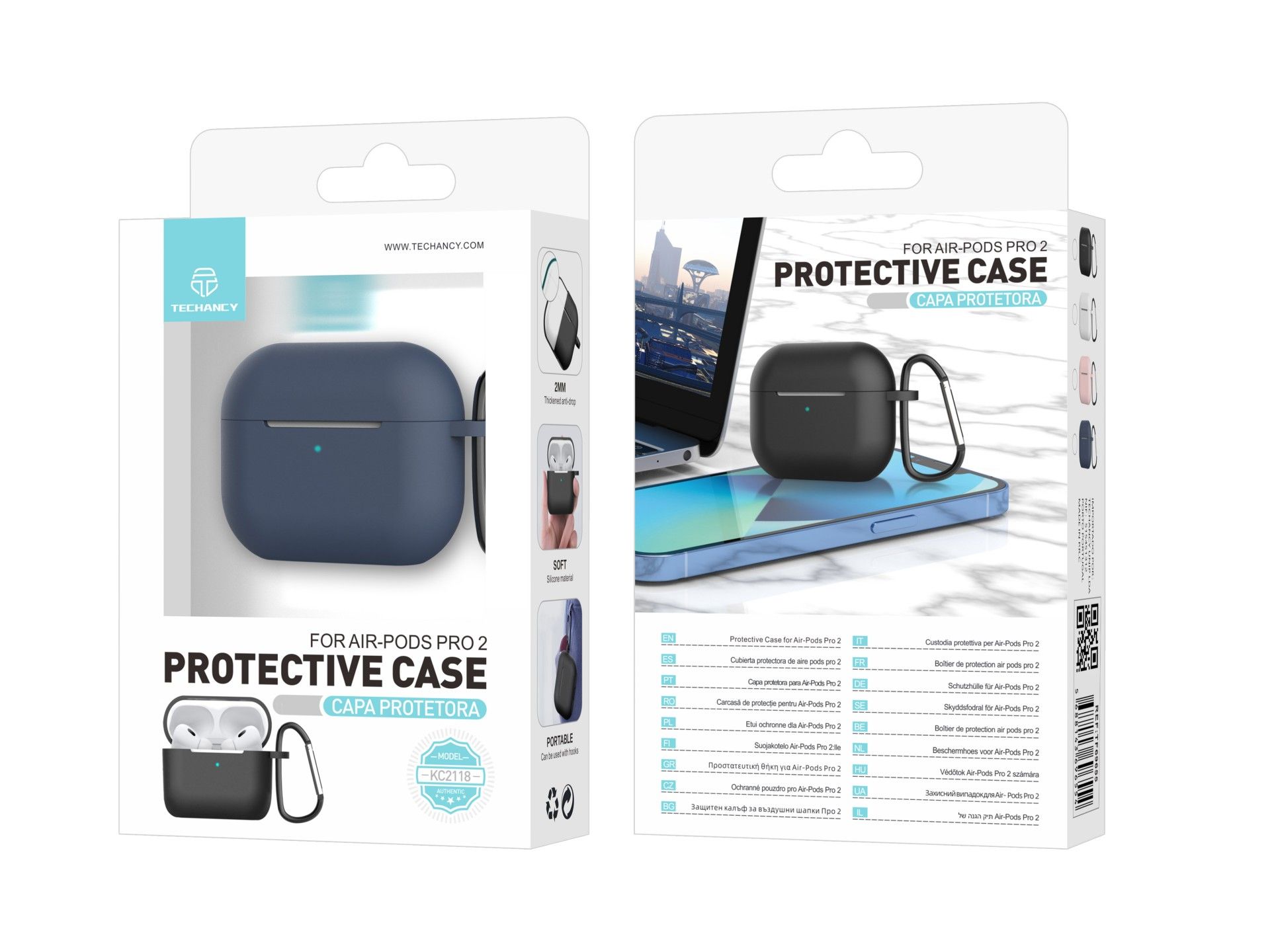 Capa protetora de silicone para auriculares Techancy, KC2118, compatível com AirPods Pro 2.ª geração