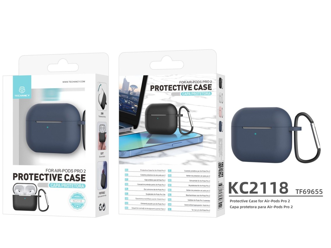 Capa protetora de silicone para auriculares Techancy, KC2118, compatível com AirPods Pro 2.ª geração