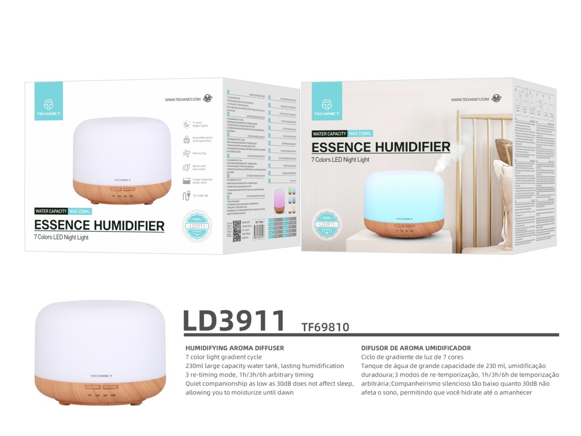 Techancy Aromatherapy Diffuser, LD3911, with Humidifier Function, White + Wood Grain