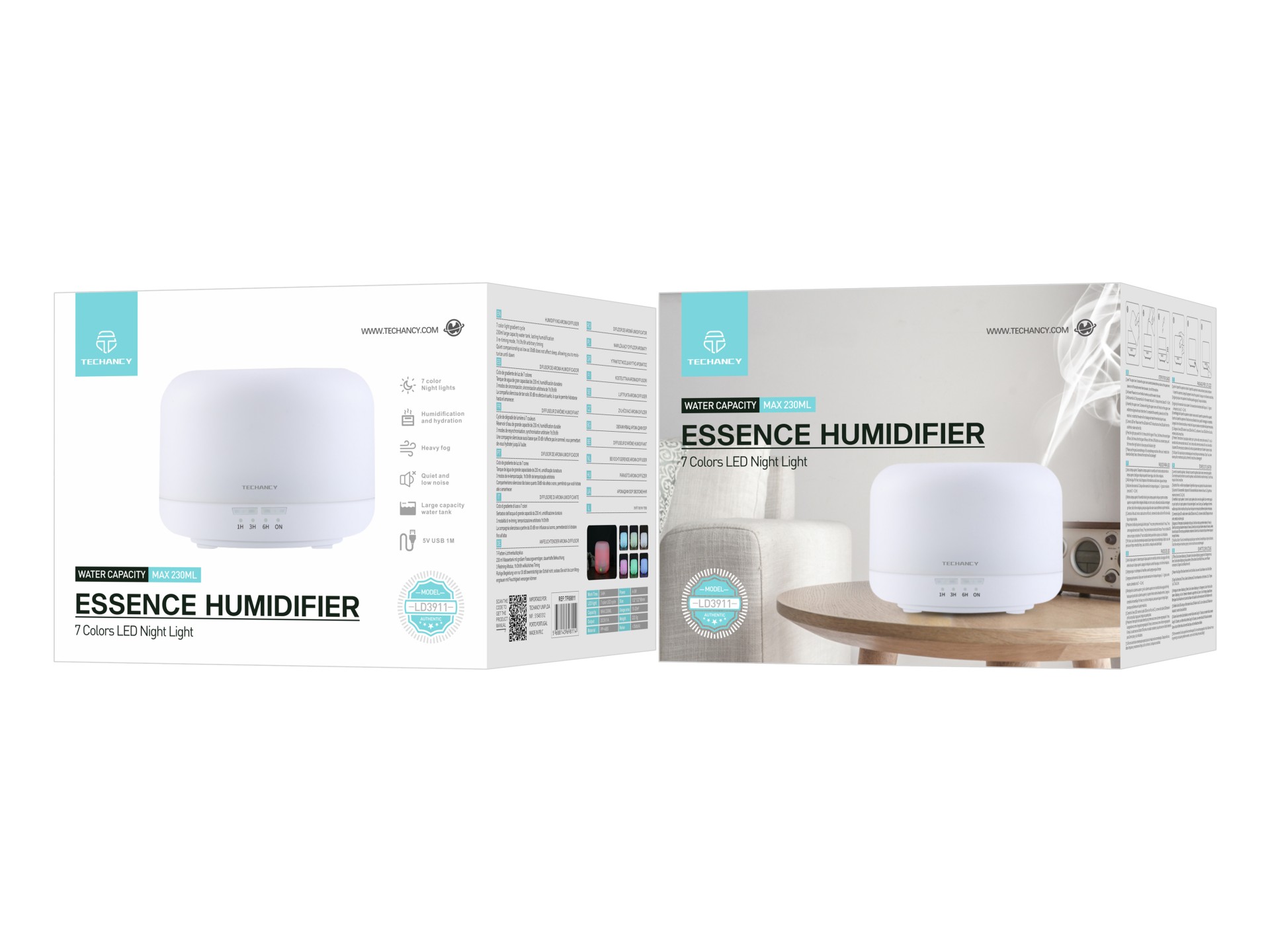 Techancy Aromatherapy Diffuser, LD3911, with Humidifier Function, White