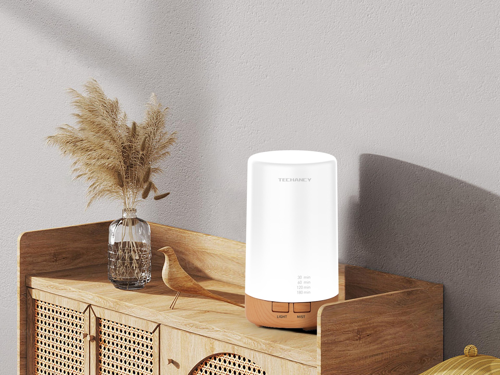 Difusor de aromaterapia Techancy, LD3912, con función humidificador, blanco con veta de madera