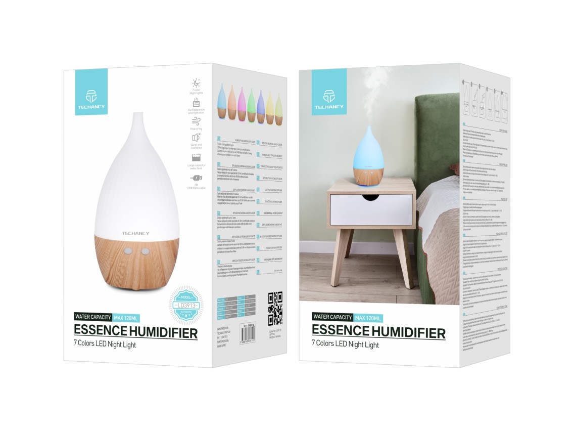 Difusor de aromaterapia Techancy, LD3913, com função de humidificação, branco + grão de madeira
