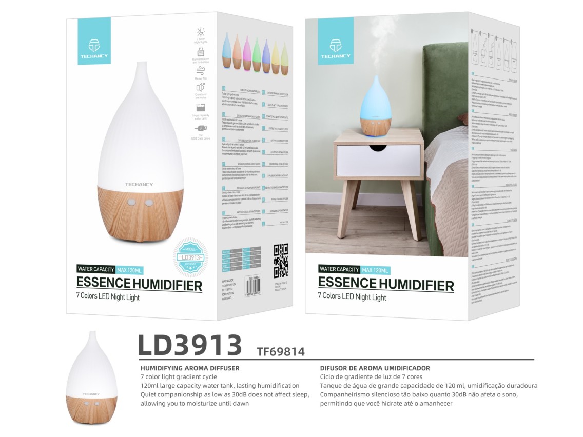 Difusor de aromaterapia Techancy, LD3913, com função de humidificação, branco + grão de madeira