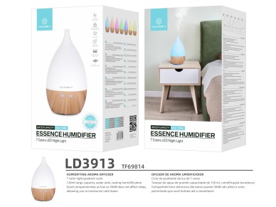 Techancy Aromatherapy Diffuser, LD3913, with Humidification Function, White + Wood Grain