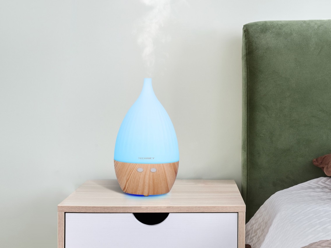 Difusor de aromaterapia Techancy, LD3913, com função de humidificação, branco + grão de madeira