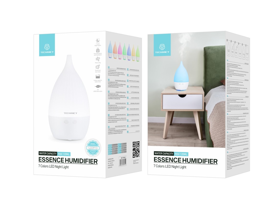 Difusor de aromaterapia Techancy, LD3913, com função humidificadora, branco
