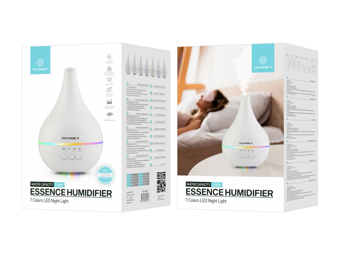 Difusor de aromaterapia Techancy, LD3914, com função humidificadora, branco