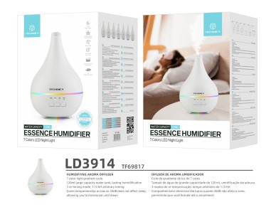 Techancy Aromatherapy Diffuser, LD3914, with Humidifier Function, White