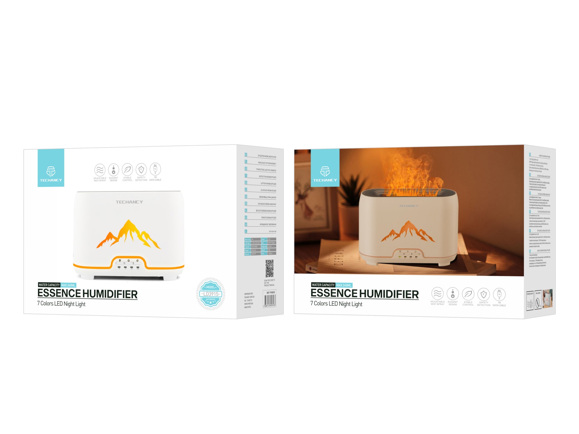 Difusor de aromaterapia LED Techancy Flame, LD3915, com função de aceleração, branco