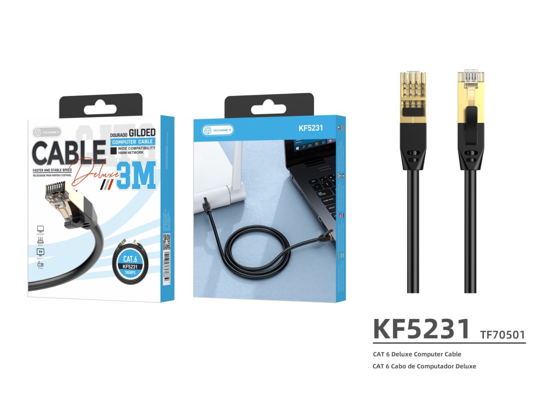 Techancy CAT-6 Network Cable, KF5231, RJ45 Gold-Plated Connector, 3 Meters, Black