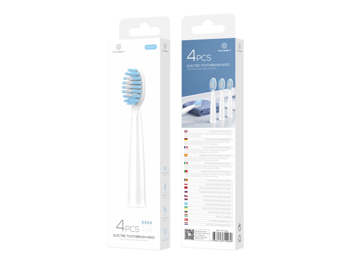 Juego de 4 cabezales de repuesto para cepillo de dientes eléctrico Techancy, KH6202, blanco y azul