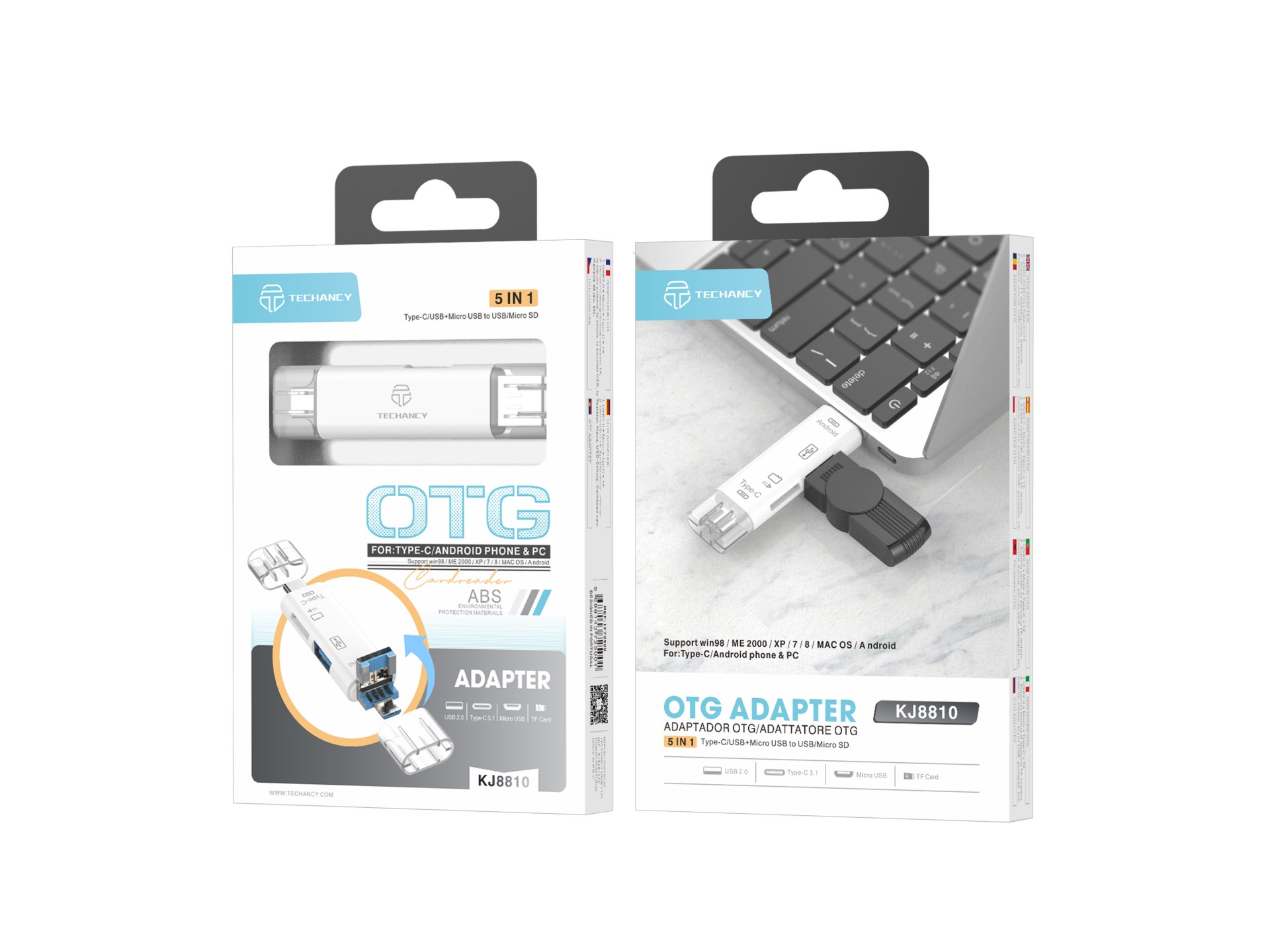Adaptador OTG 5 en 1 Techancy con lector de almacenamiento, compatible con teléfonos móviles y orden
